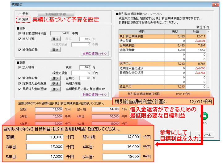 画像：中期予算登録画面