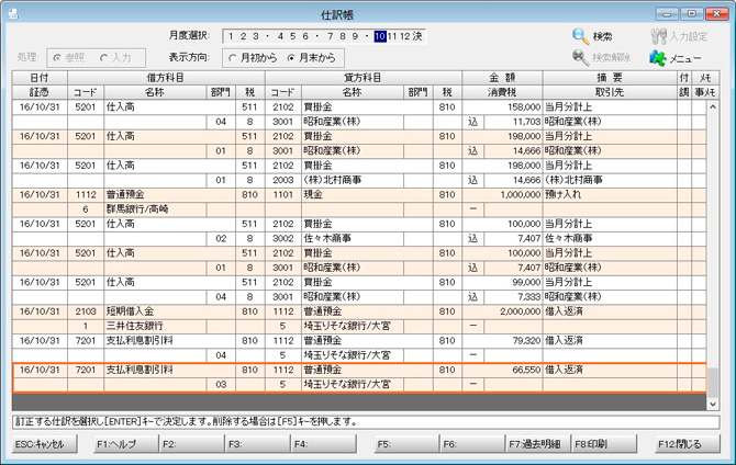 キーパー経営羅針盤説明：仕訳帳